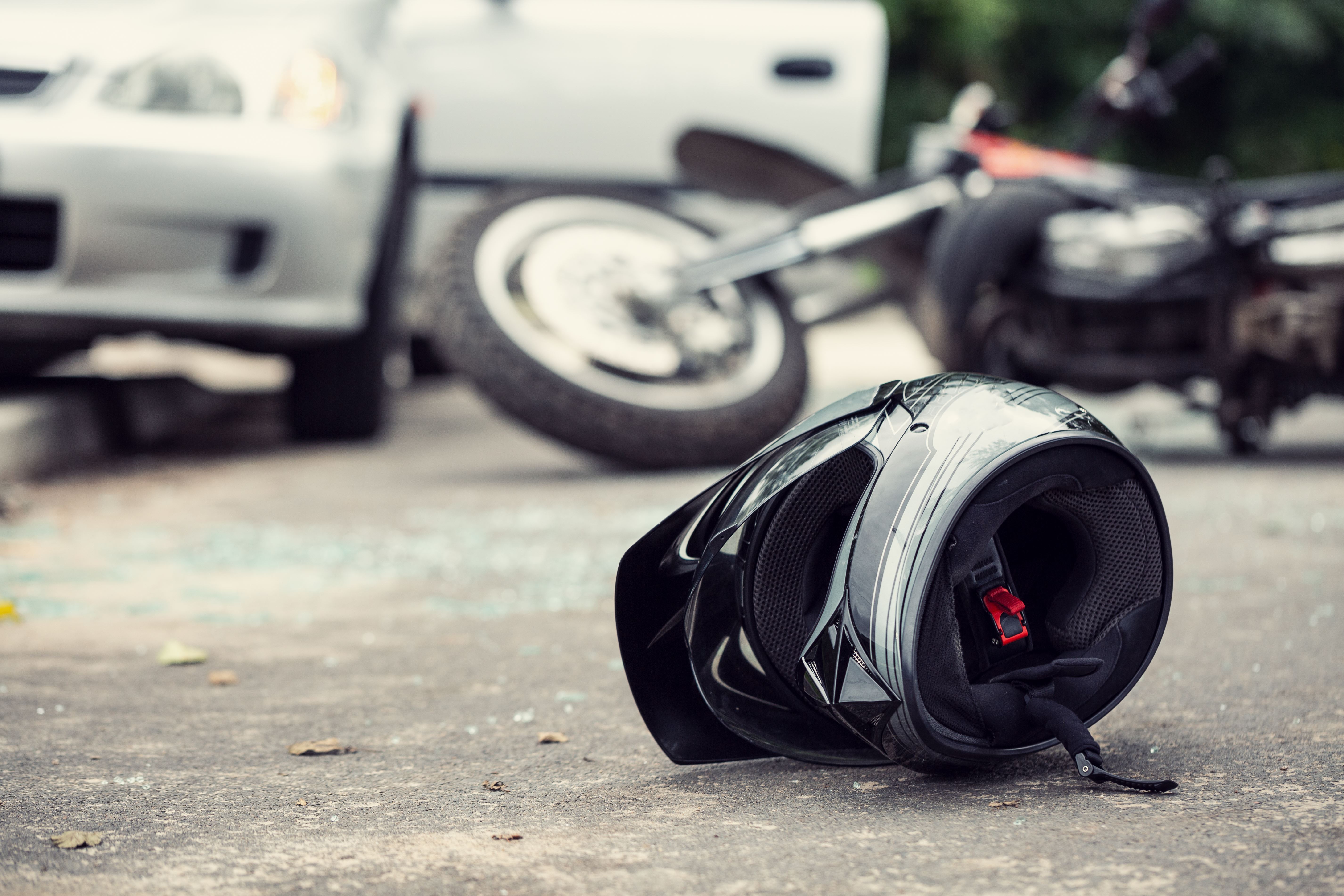 Motorcycle and Helmet After Crash